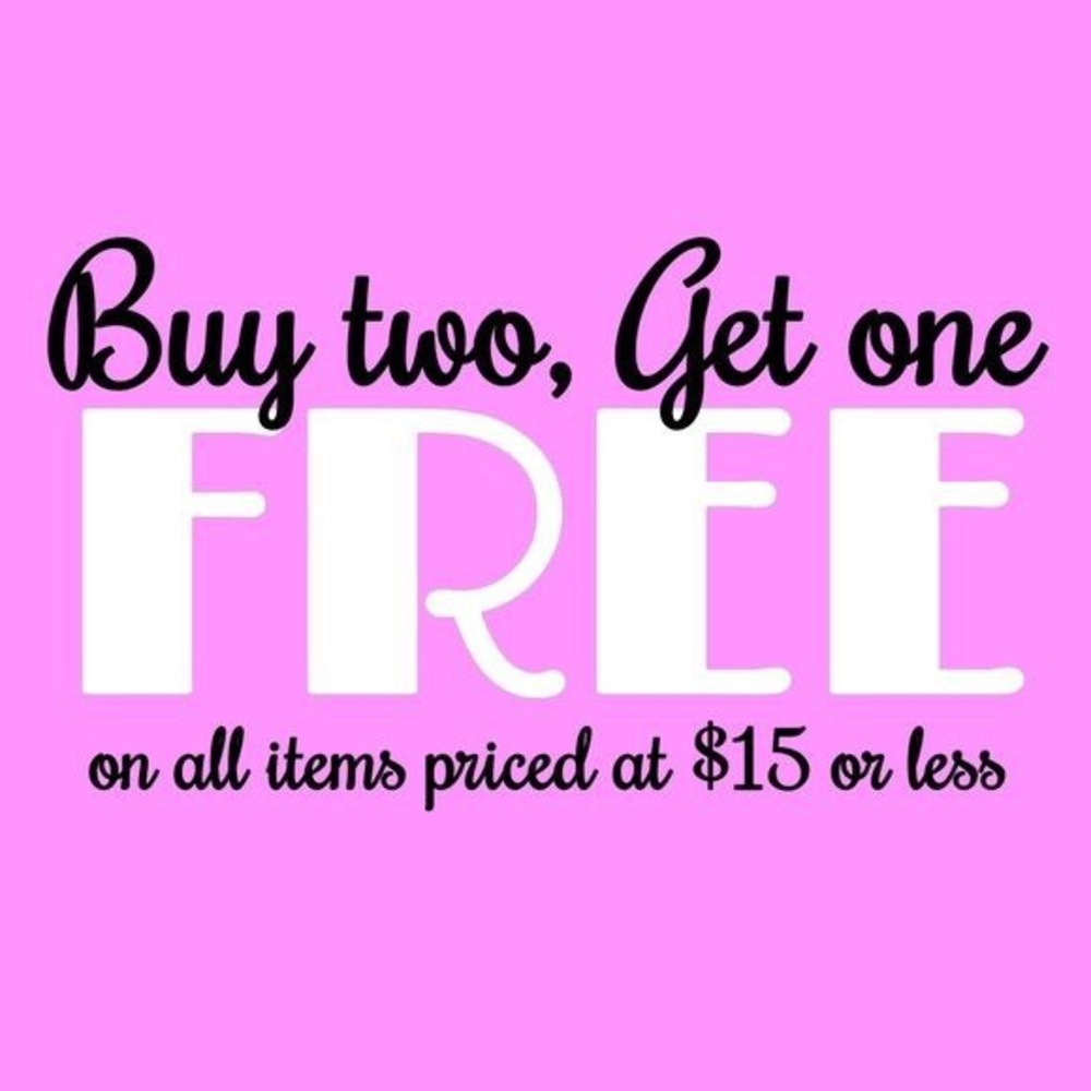 Buy 2 Get 1 Free on all items priced $15 or under.